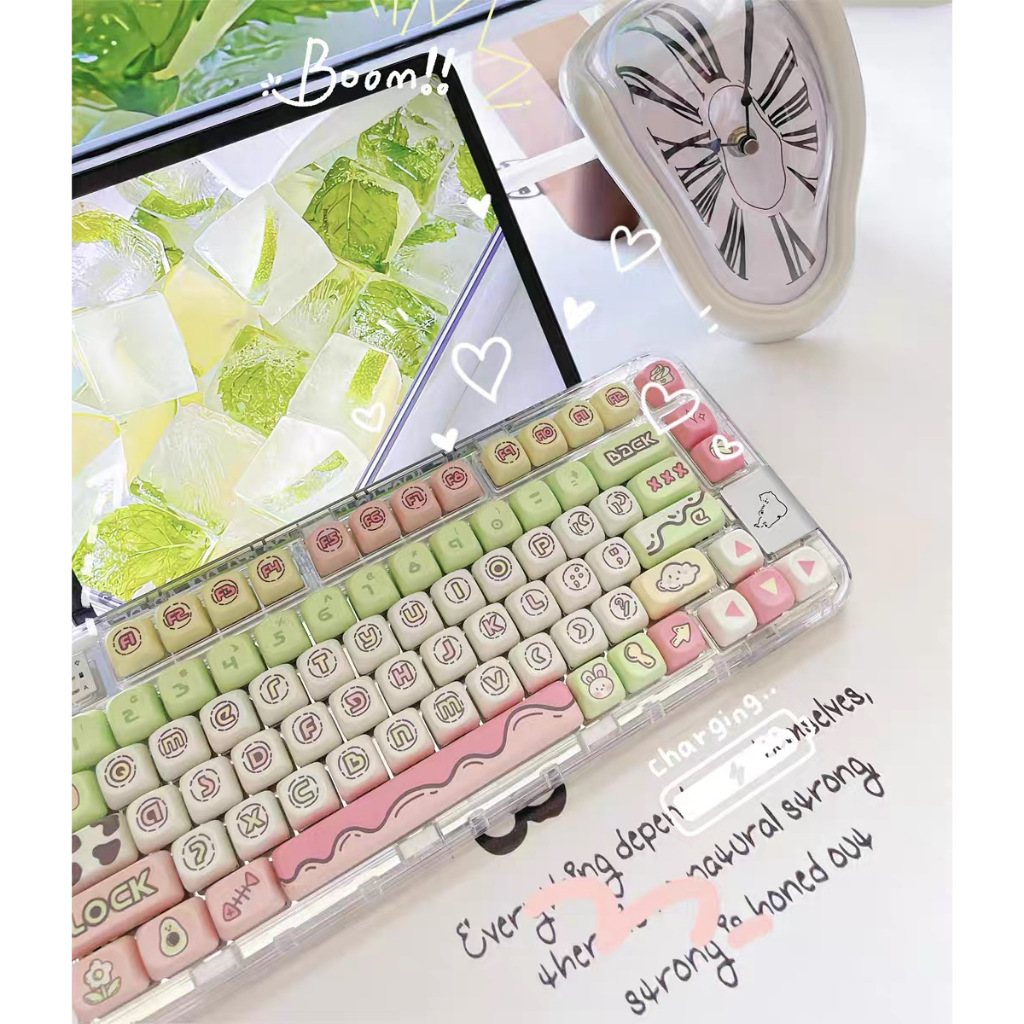 140 Phím Truyện tranh Keycaps MOA/Cherry PBT Năm mặt thăng hoa nhiệt Màu hồng Keycap Phù hợp 61/68/75/84/87/96/98/104/108