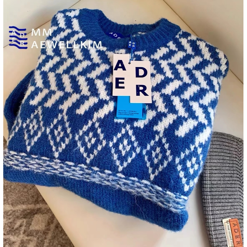 Mới Áo sweater Dệt Kim Dáng Rộng Màu Xanh Dương Thời Trang Thu Đông Cho Nam Và Nữ