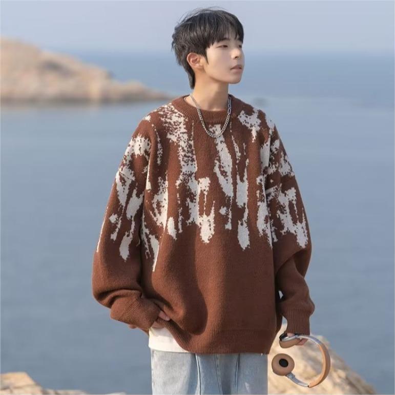 Áo sweater Dệt Kim Tay Dài Dáng Rộng In Họa Tiết graffiti Thời Trang Mùa Thu Chất Lượng Cao Thoải Mái Cho Nam