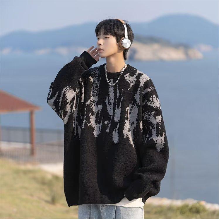 Áo sweater Dệt Kim Tay Dài Dáng Rộng In Họa Tiết graffiti Thời Trang Mùa Thu Chất Lượng Cao Thoải Mái Cho Nam