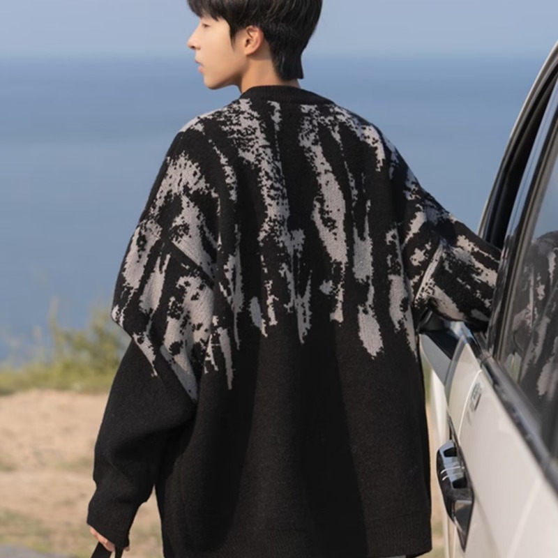 Áo sweater Dệt Kim Tay Dài Dáng Rộng In Họa Tiết graffiti Thời Trang Mùa Thu Chất Lượng Cao Thoải Mái Cho Nam