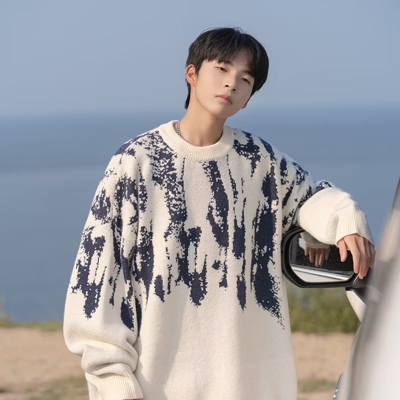Áo sweater Dệt Kim Tay Dài Dáng Rộng In Họa Tiết graffiti Thời Trang Mùa Thu Chất Lượng Cao Thoải Mái Cho Nam