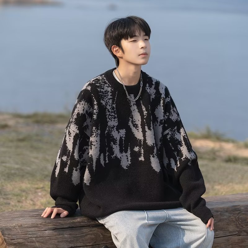 Áo sweater Dệt Kim Tay Dài Dáng Rộng In Họa Tiết graffiti Thời Trang Mùa Thu Chất Lượng Cao Thoải Mái Cho Nam