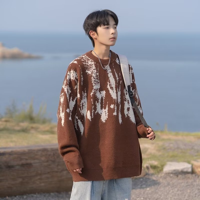 Áo sweater Dệt Kim Tay Dài Dáng Rộng In Họa Tiết graffiti Thời Trang Mùa Thu Chất Lượng Cao Thoải Mái Cho Nam
