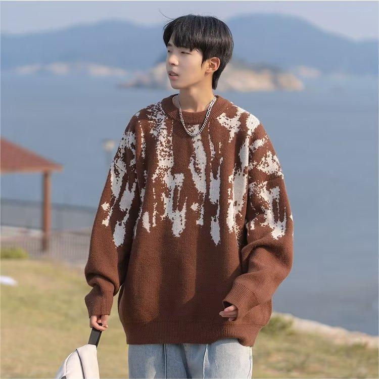 Áo sweater Dệt Kim Tay Dài Dáng Rộng In Họa Tiết graffiti Thời Trang Mùa Thu Chất Lượng Cao Thoải Mái Cho Nam