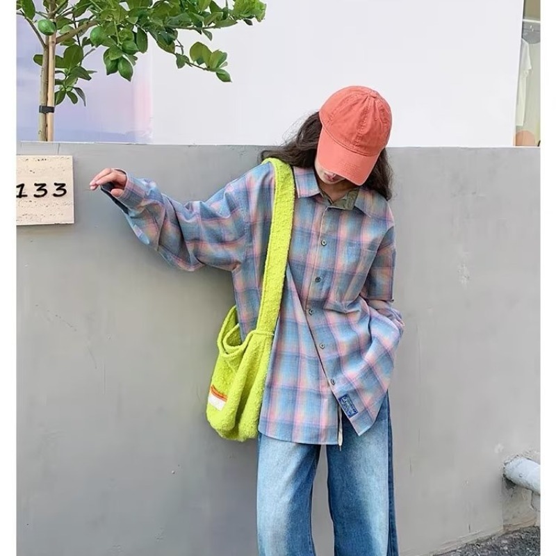 Áo Sơ Mi Nam Tay Dài Họa Tiết Caro Phong Cách retro