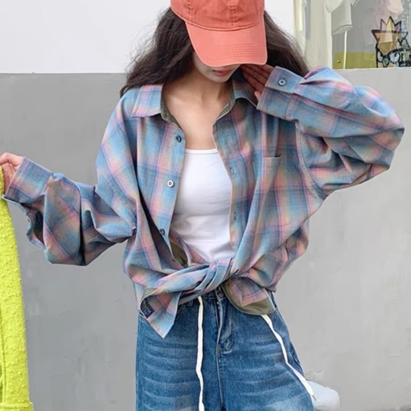 Áo Sơ Mi Nam Tay Dài Họa Tiết Caro Phong Cách retro