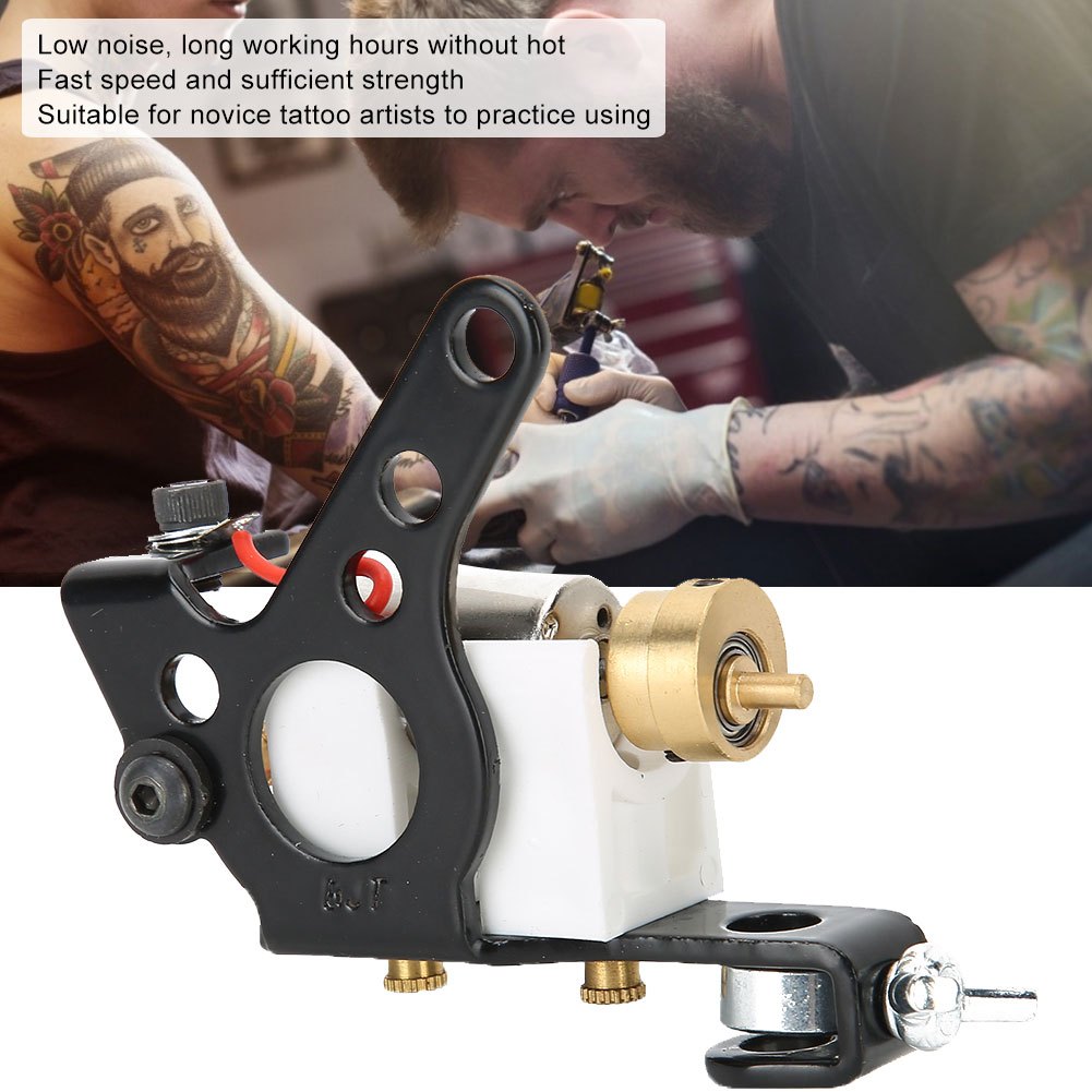 Máy xăm Động cơ mạnh mẽ Công cụ hình nghệ thuật thể theo phong cách lỗ tròn dành cho người mới bắt đầu Màu đen