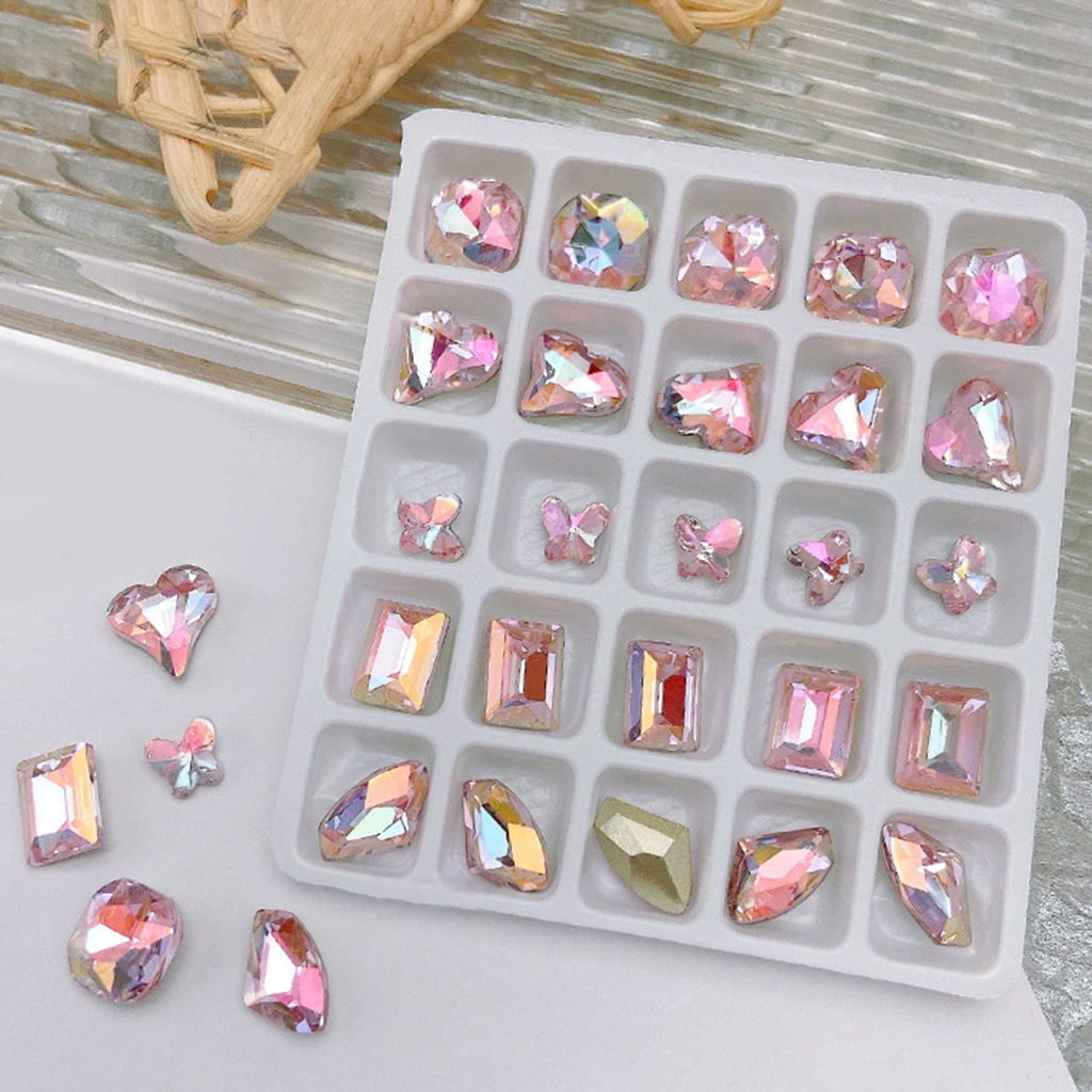 Set 25 Phụ Kiện Đá Pha Lê Hình Vuông / Trái Tim / Bướm / Trái Tim Trang Trí Móng Nghệ Thuật DIY