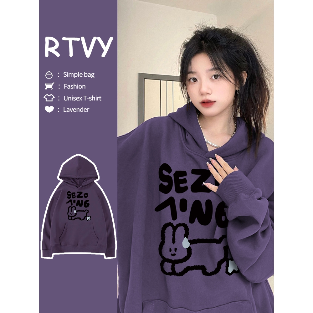 【RTVY】Áo hoodie Nữ Tay Dài Dáng Rộng In Chữ Thời Trang Hàn Quốc