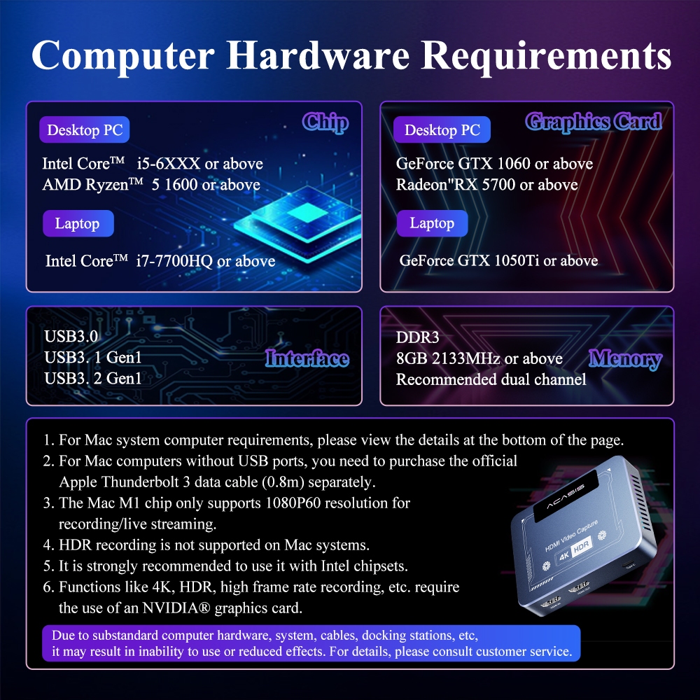 Acasis Thẻ Ghi Âm hdmi 4k hdr 4k 1080p 240hz Usb 3.0 Cho Máy Ảnh dslr
