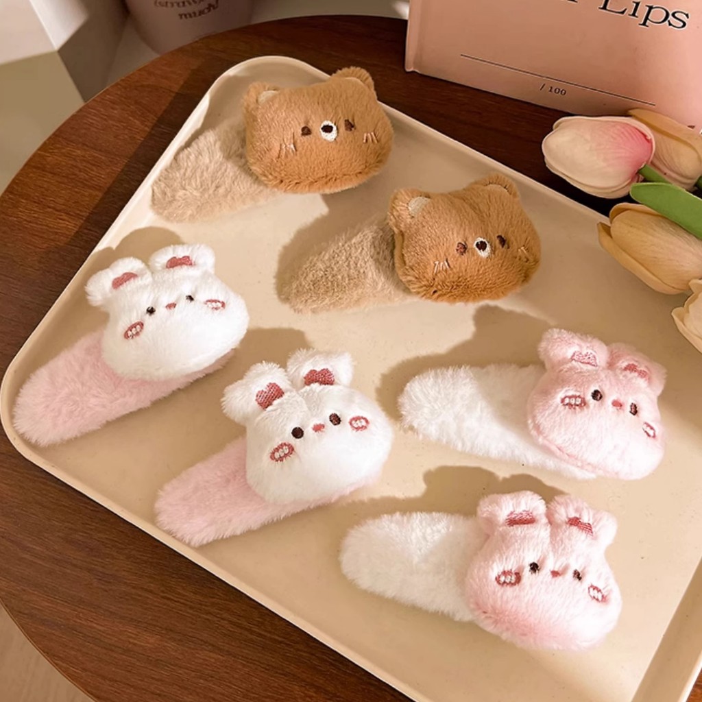 Dễ Thương Kẹp Tóc Lông Xù Hình Thỏ Đáng Yêu Thời Trang Hàn Quốc Cho Nữ