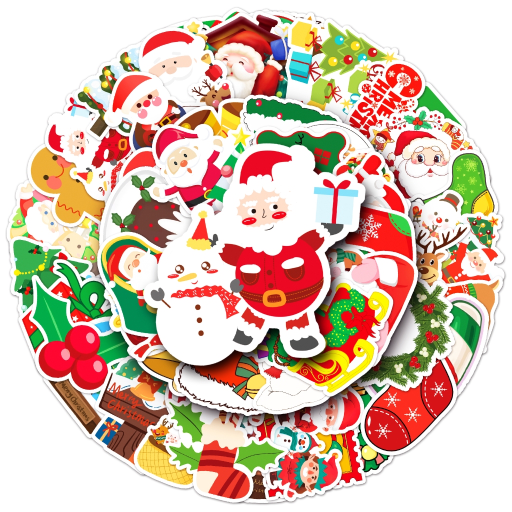 Bộ 50 Miếng Dán Trang Trí Xe Hơi Chống Thấm Nước Hình Ông Già Noel Vui Nhộn diy