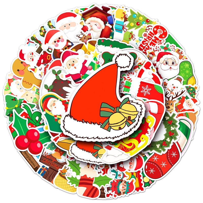 Bộ 50 Miếng Dán Trang Trí Xe Hơi Chống Thấm Nước Hình Ông Già Noel Vui Nhộn diy