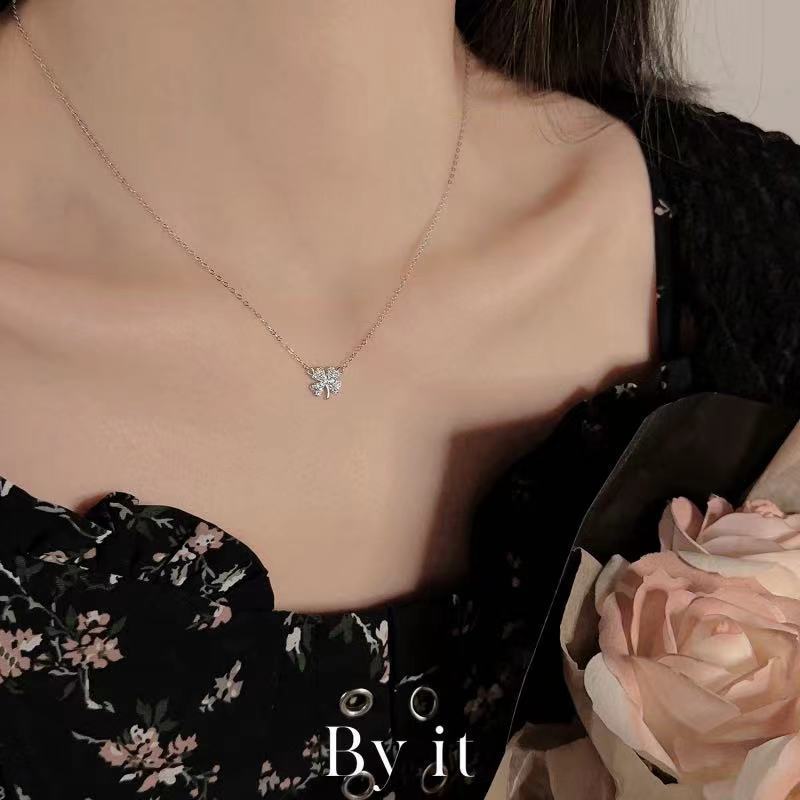 Vòng cổ Bạc Mặt Cỏ Bốn Lá Phong Cách Hàn Quốc Màu Sắc Dành Cho Nữ