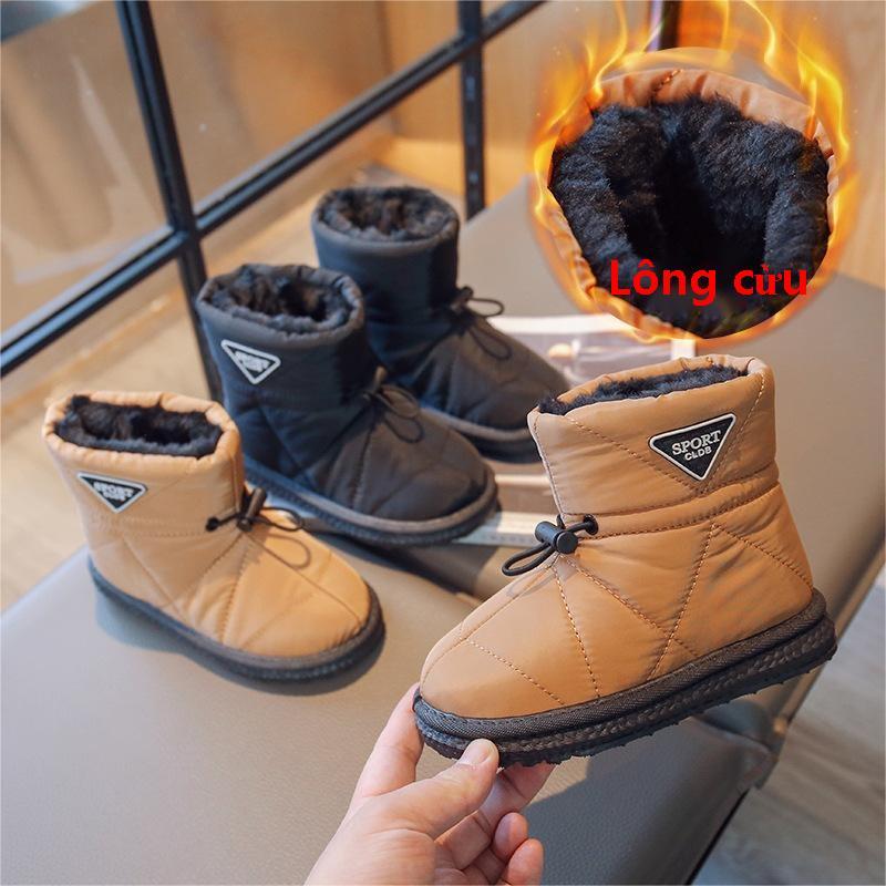 Giày Bốt cotton Lót Lông Cừu Dày Dặn Ấm Áp Chống Thấm Nước Phong Cách Thu Đông Mới Cho Bé sz26-37