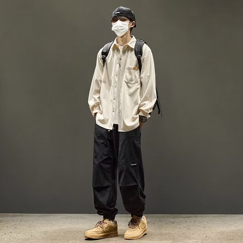 Áo khoác ngoài nam, áo sơ mi, áo khoác, áo xuân thu, thương hiệu thời trang Nhật Bản dài tay, dáng rộng và giản dị đa năng / M-5XL