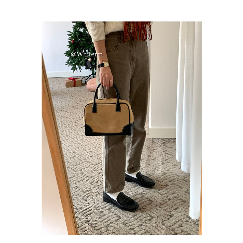 Túi Đeo Chéo Da Lộn Màu Tương Phản Phong Cách Hàn Quốc Thời Trang Thu Đông Mới 2023