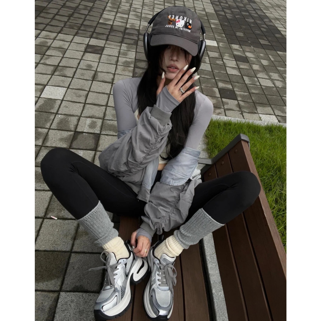 Giày Thể Thao Da Đế Dày Buộc Dây Phối Lưới Màu Bạc Thời Trang Thu Đông 2023