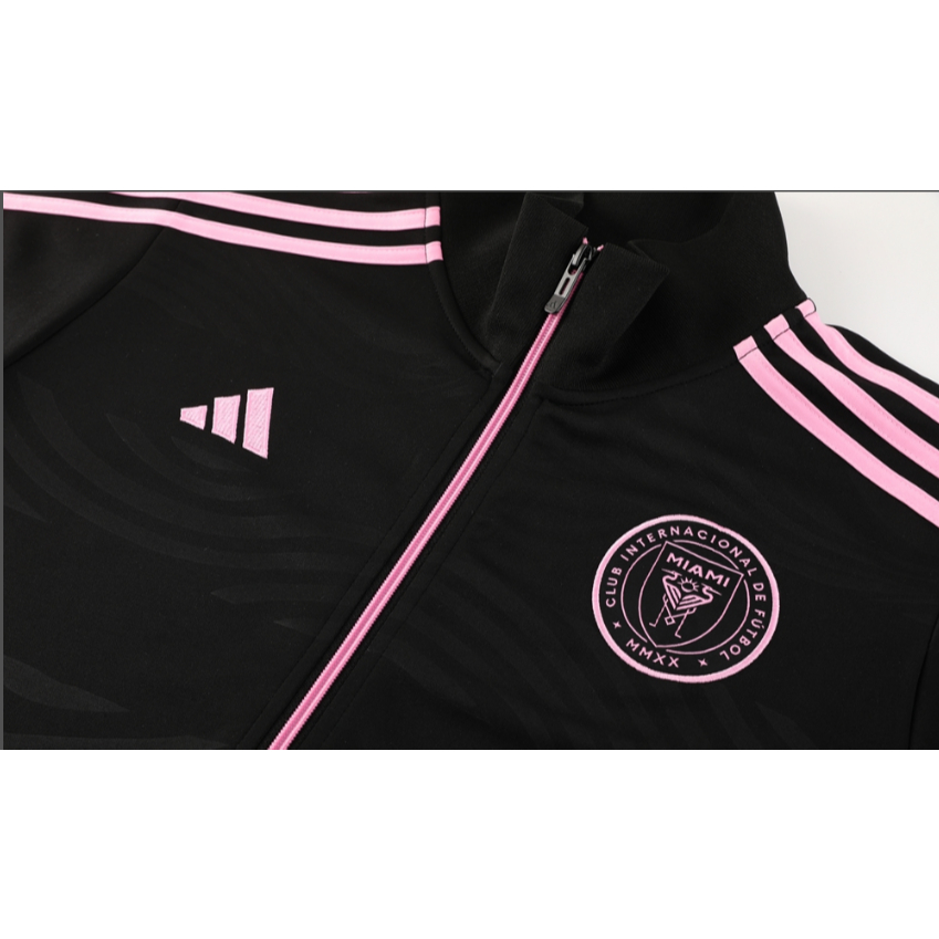 Set Đồ Thể Thao Đá Bóng Tay Dài Có Khóa Kéo Màu Đen Size s-Xl 23-24 miami Thời Trang Cao Cấp Cho Nam