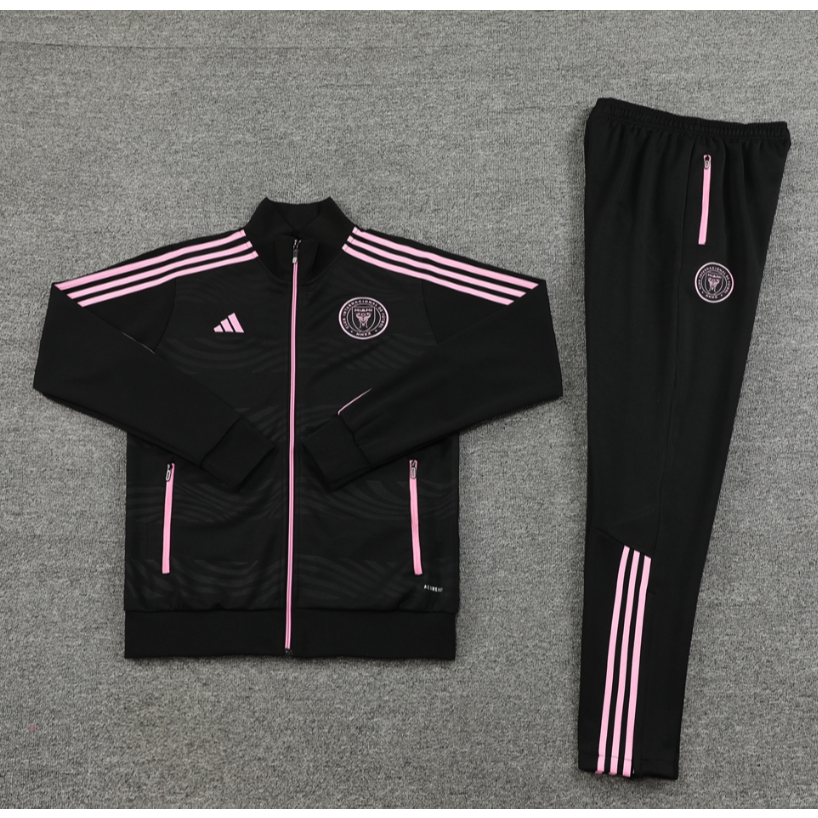 Set Đồ Thể Thao Đá Bóng Tay Dài Có Khóa Kéo Màu Đen Size s-Xl 23-24 miami Thời Trang Cao Cấp Cho Nam