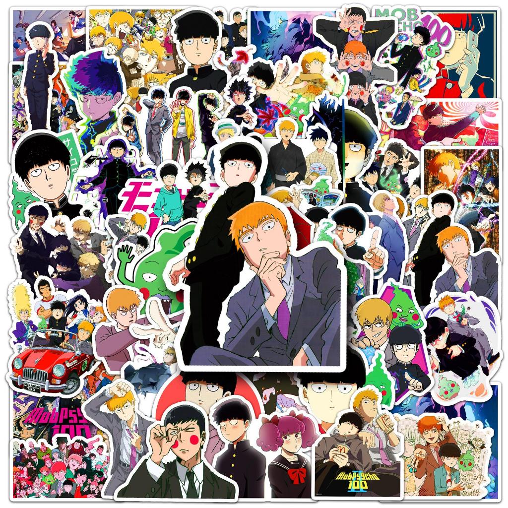 Bộ 50 Miếng Dán Chống Thấm Nước Hình mob psycho 100 Độc Đáo Trang Trí Xe Hơi / Nhà Cửa diy