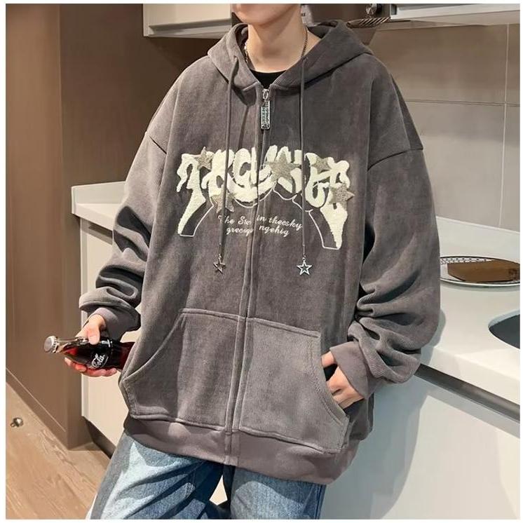 PAULWEEKEND Áo Khoác Nam Vải Nhung Kẻ Sọc Phong Cách hip hop Đường Phố