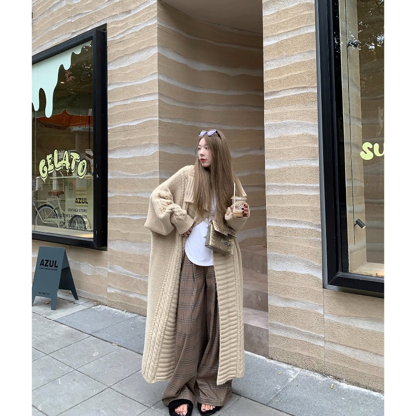 Áo Khoác Len Dáng Dài Form Rộng Thời Trang Mùa Thu Cho Nữ