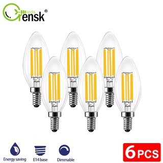 Set 6 bóng đèn sợi tóc edison e14 220v c35 6w 2700k 6000k ánh sáng trắng ấm cổ điển