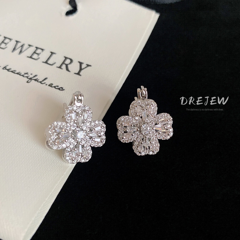DREJEW Khuyên Tai Hình Bông Hoa Đính Đá zircon Phong Cách Hàn Quốc Sang Trọng