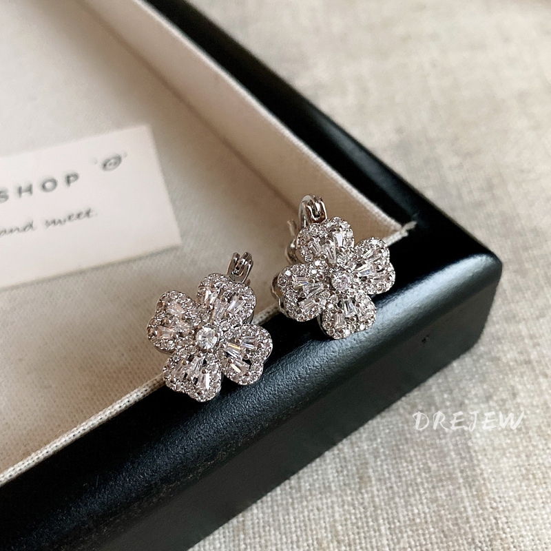 DREJEW Khuyên Tai Hình Bông Hoa Đính Đá zircon Phong Cách Hàn Quốc Sang Trọng