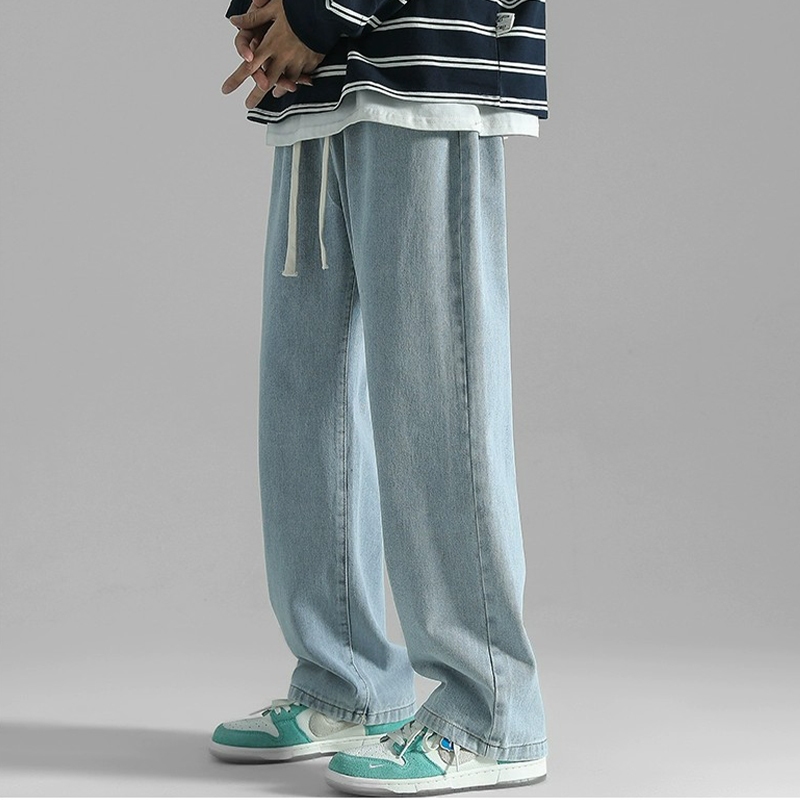 Quần jean nam Xanh mầu xanh dáng baggy Quần bò nam ống suông phong cách hàn quốc HIPHOP retro
