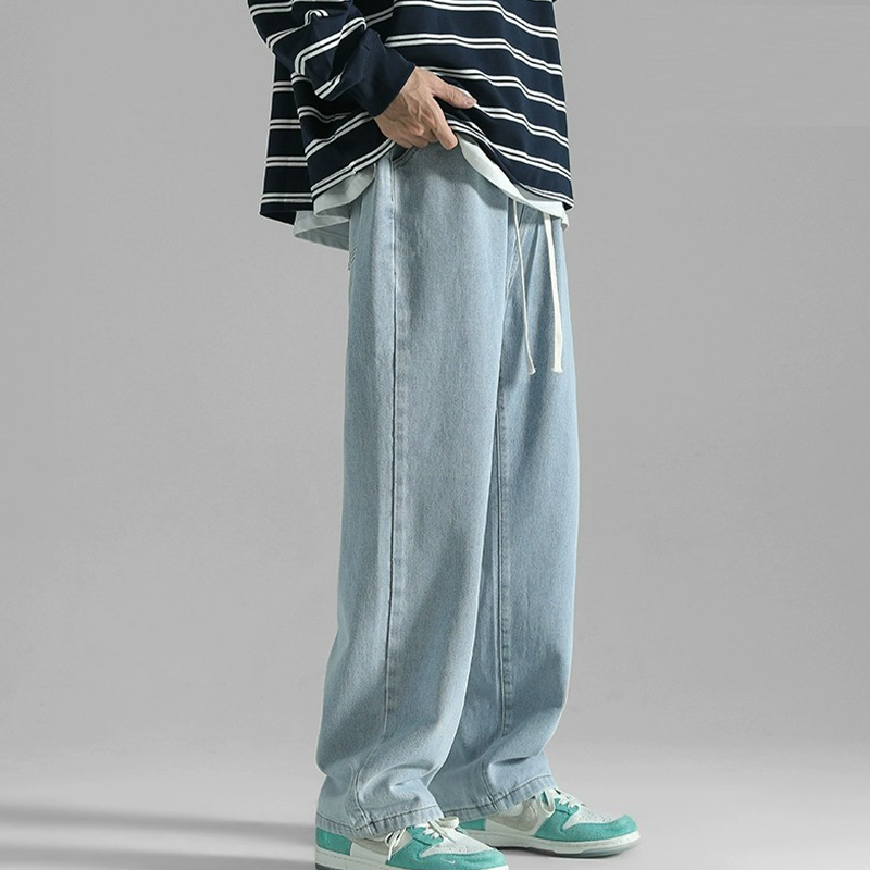 Quần jean nam Xanh mầu xanh dáng baggy Quần bò nam ống suông phong cách hàn quốc HIPHOP retro