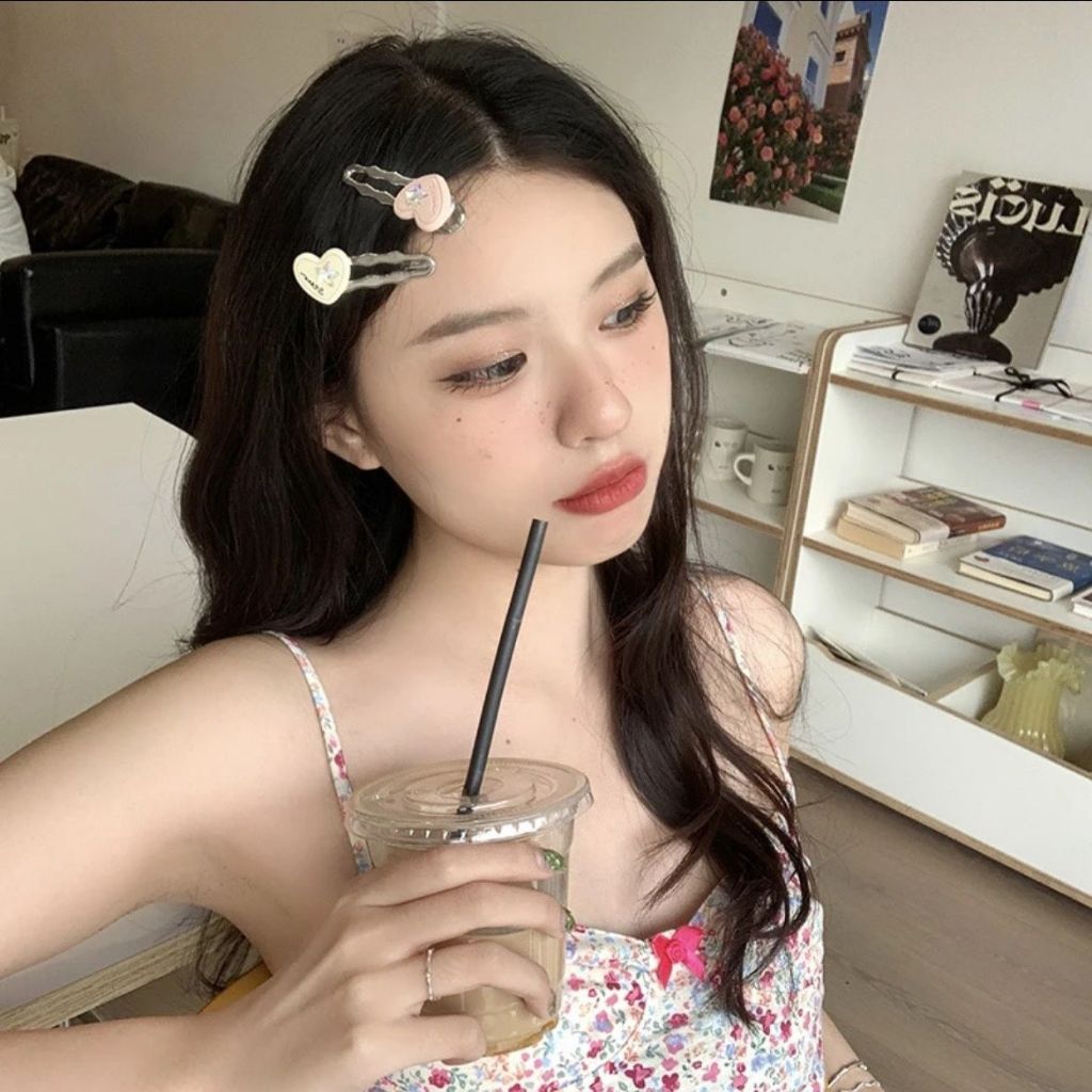 Kẹp Tóc Mái Hình Ngôi Sao / Trái Tim Màu Hồng Xinh Xắn y2k