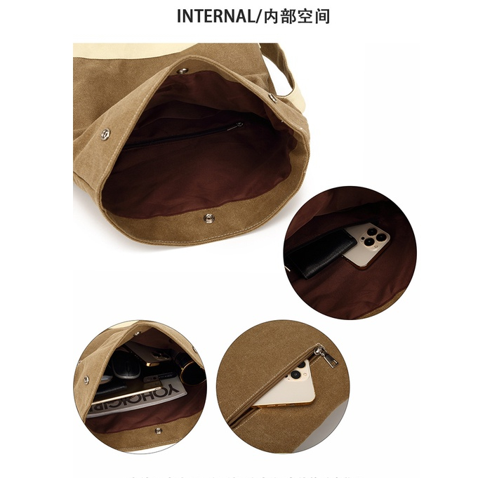 ICONZERO Túi Xách Đeo Vai Hình Vuông Bằng Vải Bạt Sức Chứa Lớn unisex Phiên Bản Hàn Quốc