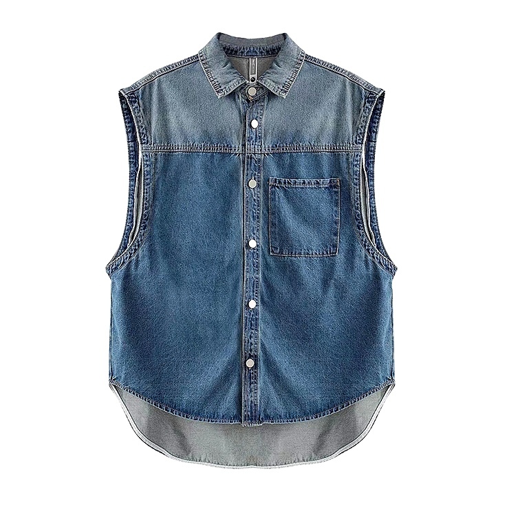 Áo denim Sát Nách Màu gradient Phong Cách harajuku Nhật Bản Thời Trang Cho Nam Và Nữ