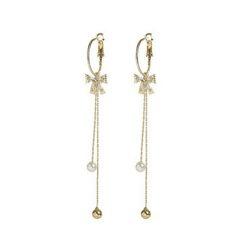 Thời Trang Bông Tai Mạ Bạc 925 Hình Nơ Tua Rua Đính Đá zircon Phong Cách Hàn Quốc