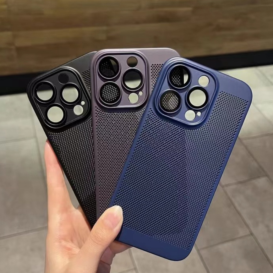 Ốp Điện Thoại Siêu mỏng Ice Mesh Breathable tản nhiệt tích hợp Lens Protection Film Chống sốc vân tay Cho for iphone 11 12 13 14 pro max 14plus Ốp