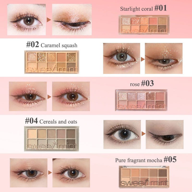 Sweet Mint Bảng phấn mắt 10 màu tông nhũ và lì 100g