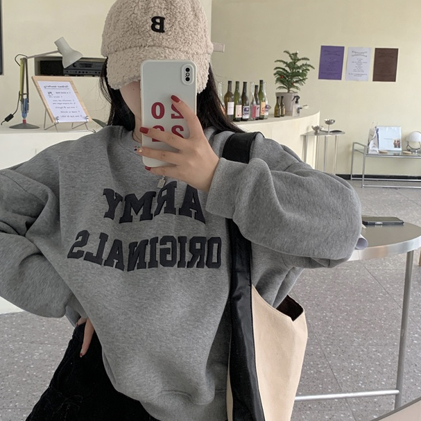 Áo Sweater Nữ Tay Dài Dáng Rộng In Chữ Phong Cách Hàn Quốc