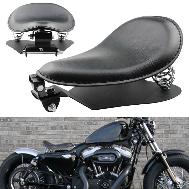 Yên Xe Máy Ghế Solo Xe Máy Da Đen 3" Có Giá Đỡ Lò Xo Cho Chopper Bobber Custom