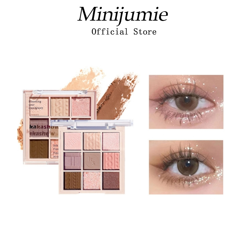 Minijumie Bảng Phấn Mắt KAKASHOW 9 Màu Lì Sắc Tố Ngọc Trai Có Chất Lì Dễ Tẩy Trang Tiện Dụng
