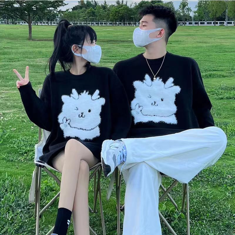 Áo sweater Dáng Rộng cổ tròn dễ thương In Hình Rồng Phong Cách Giáng Sinh áo len bigsize Thời Trang Mùa Đông Mới Cho Cặp Đôi áo len tăm dài tay