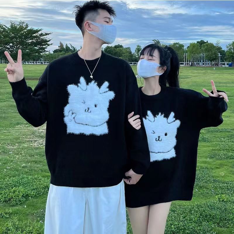 Áo sweater Dáng Rộng cổ tròn dễ thương In Hình Rồng Phong Cách Giáng Sinh áo len bigsize Thời Trang Mùa Đông Mới Cho Cặp Đôi áo len tăm dài tay