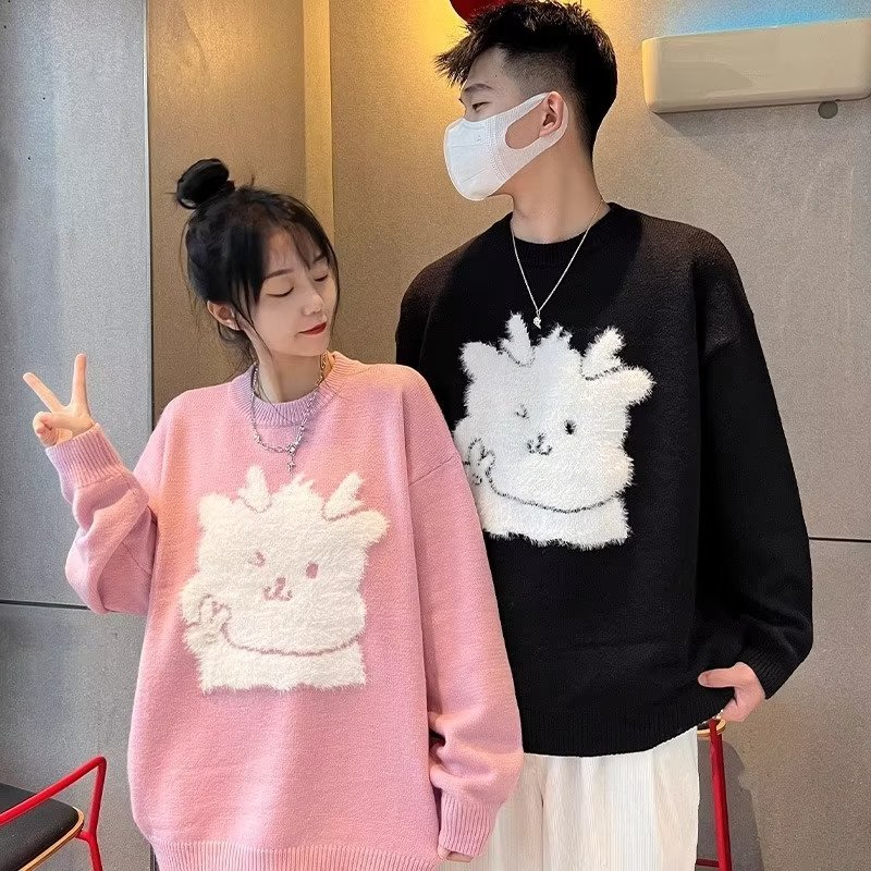 Áo sweater Dáng Rộng cổ tròn dễ thương In Hình Rồng Phong Cách Giáng Sinh áo len bigsize Thời Trang Mùa Đông Mới Cho Cặp Đôi áo len tăm dài tay