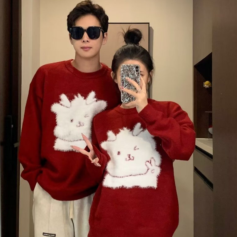 Áo sweater Dáng Rộng cổ tròn dễ thương In Hình Rồng Phong Cách Giáng Sinh áo len bigsize Thời Trang Mùa Đông Mới Cho Cặp Đôi áo len tăm dài tay