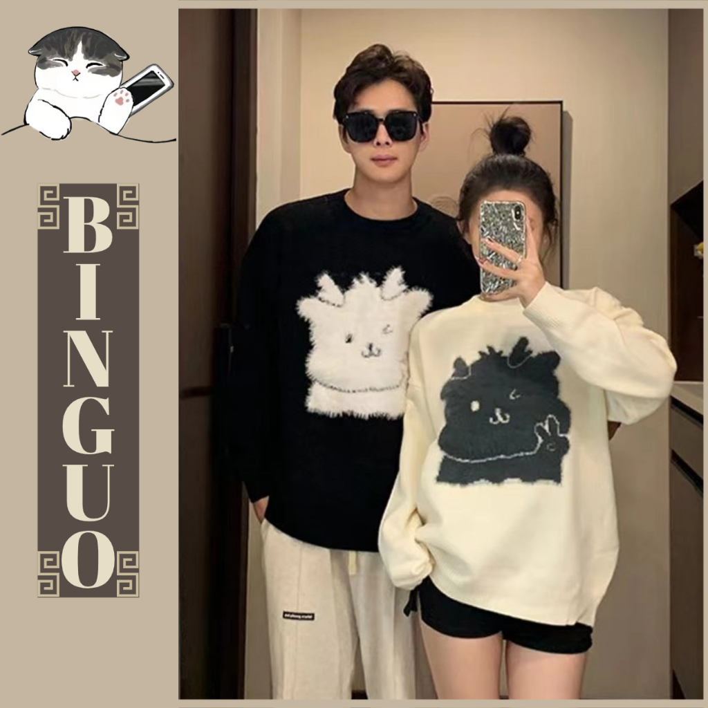 Áo sweater Dáng Rộng cổ tròn dễ thương In Hình Rồng Phong Cách Giáng Sinh áo len bigsize Thời Trang Mùa Đông Mới Cho Cặp Đôi áo len tăm dài tay
