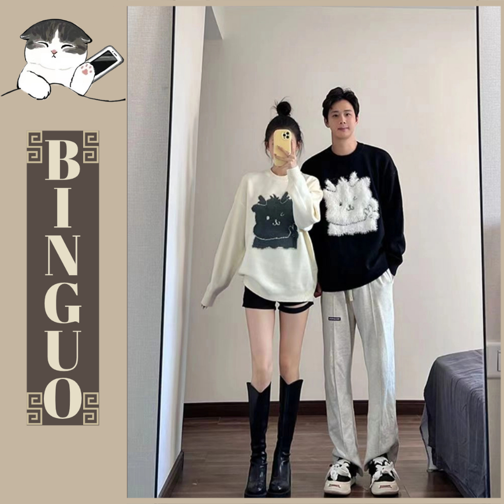 Áo sweater Dáng Rộng cổ tròn dễ thương In Hình Rồng Phong Cách Giáng Sinh áo len bigsize Thời Trang Mùa Đông Mới Cho Cặp Đôi áo len tăm dài tay
