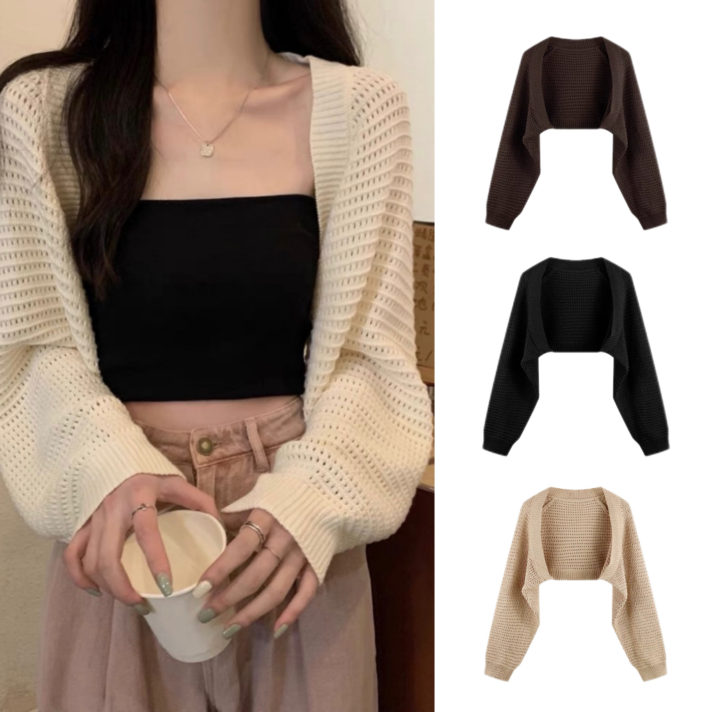 WANGJIAOZHAN Áo cardigan Dệt Kim Tay Dài Dáng Rộng Phong Cách Thời Trang Hàn Quốc