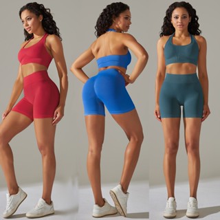Anessaj set Đồ Tập Thể Thao Gồm Áo Ngực + Quần short Cạp Cao + Áo Ngực Thể Thao Ôm Dáng + Quần short zumba